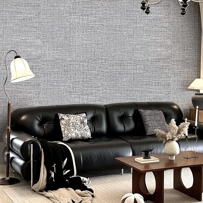 Grey Grasscloth Peel and Stick Wallpaper 17.3"x300" Faux Linen Textured Contact Paper Removable Self Adhesive Vinyl Wallpaper for Bedroom Bathroom Kitchen Cabinets - Image 8
