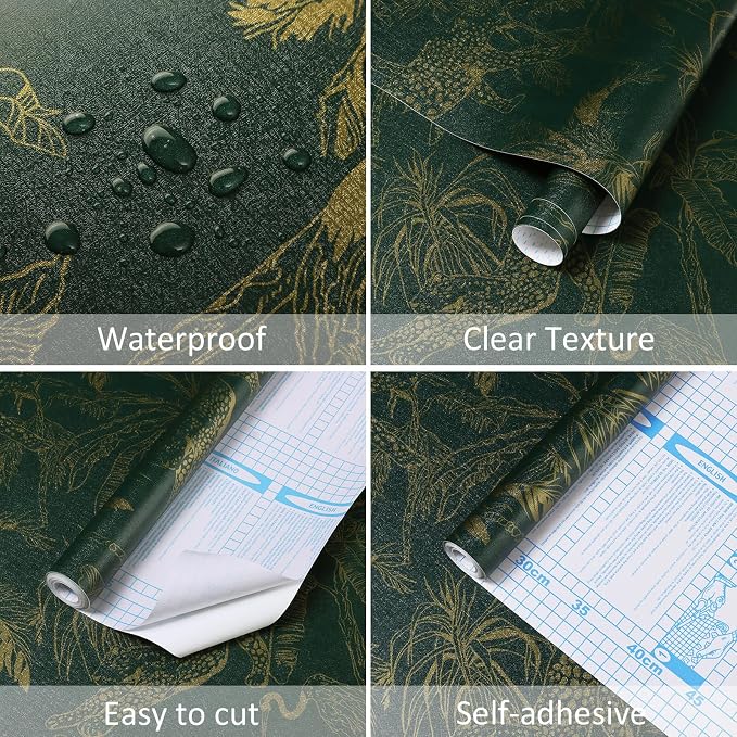 Heroad Dark Green Peel and Stick Wallpaper Boho Contact Paper 17.3"x393" Jungle Wall Paper Removable Self Adhesive Cheetah Wallpaper for Bedroom Living Room Cabinet Waterproof Bathroom Vinyl Roll - Image 3