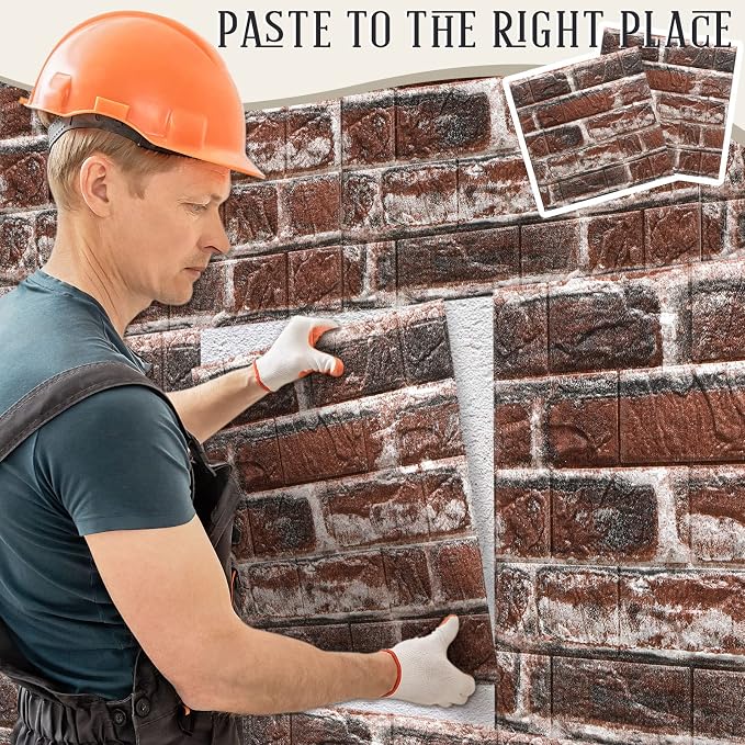 Tinlade 30 Pcs 3D Wall Panels Peel and Stick Wallpaper Foam, Red Brick | Faux Brick Stone Tiles, Covering 28.8-48.4 Sq ft, Self Adhesive Waterproof Panels for Bedroom Living Room Kitchen Walls - Image 5