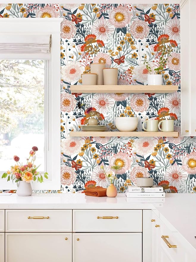 Dimoon Floral Wallpaper Peel and Stick Wallpaper Boho Retro Contact Paper 17.3''x362'' White Bohemian Vintage Removable Wall Paper Renter Friendly Waterproof Wall Mural Bedroom Bathroom Vinyl - Image 9