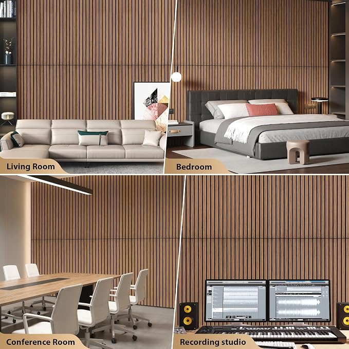 INMOZATA 8 Pack Peel and Stick Acoustic Wood Slat Wall Panels Walnut | 3D Fluted Textured, Soundproof Accent Wall Paneling for Interior Wall Decor Fireplace Living Room Bedroom Office, 11.8"x23.6" - Image 6