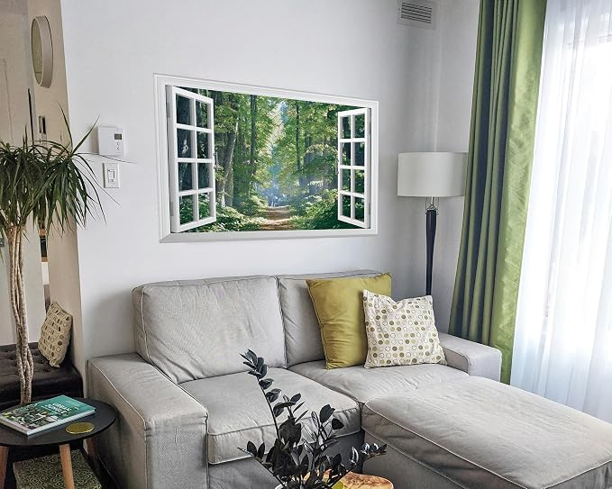 FLFK Fake Window Wall Mural - Road in The Forest Faux Window Wall Sticker for Wall Decor, Peel and Stick Wall Decals,48"x32",Set of 2 Sheets - Image 6