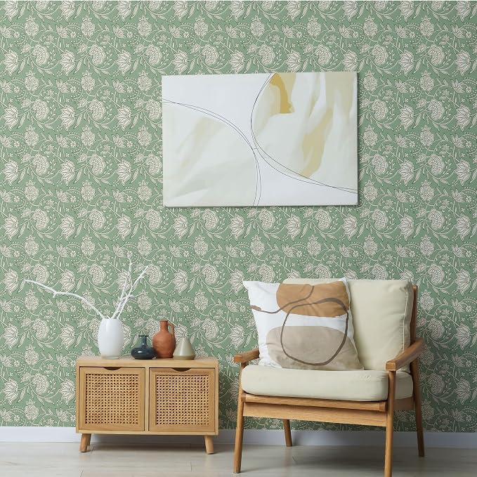 Main Street Peel and Stick Wallpaper Sheets, Block Print Floral, 12-Pack | 11 x 16 in sheet size; Covers up to 14.67 sq ft; Eco-friendly paper material; No paste or additional adhesive required - Image 6