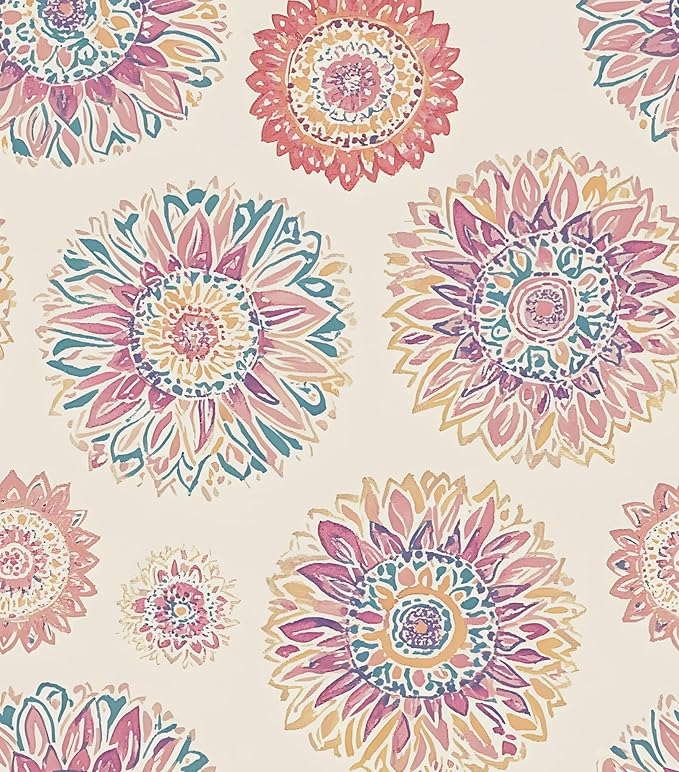 Laatse Boho Wallpaper Peel and Stick Contact Paper 17.5" x 393",Beige/Pink | Self Adhesive/Removable/Waterproof/Thick Vinyl Contact Paper for Bathroom Bedroom Shelf Cabinet Drawer,Prepasted,Easy Peel by Laatse