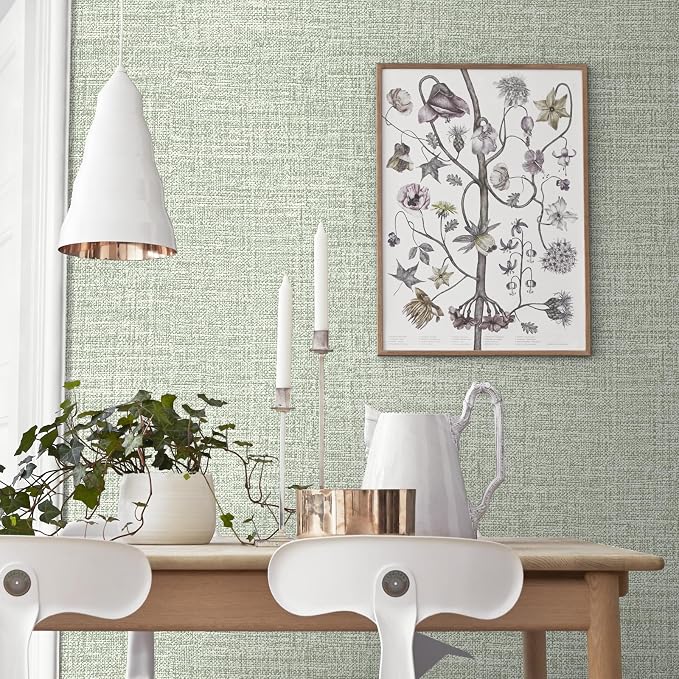 Green Grasscloth Peel and Stick Wallpaper 17.3"x300" Faux Linen Textured Contact Paper Removable Self Adhesive Vinyl Wallpaper for Bedroom Bathroom Kitchen - Image 4