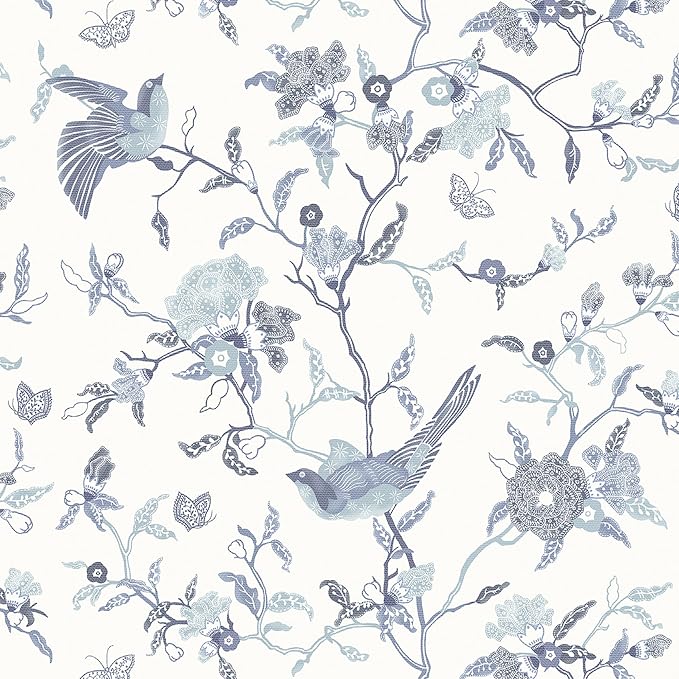 Timeet Peel and Stick Wallpaper Vintage Floral Contact Paper Blue and White Birds Wallpaper Removable Self Adhesive Flower Wall Paper for Bedroom Living Room 16.14"x393.7" by Timeet
