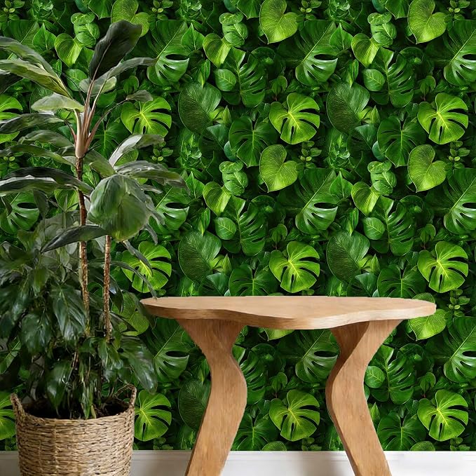 Vintage Tropical Monstera Botanical Peel and Stick Wallpaper | Rich glossy green monstera tropical leaf print, Removable waterproof vinyl wall covering, bedroom accent wall decor - Image 4