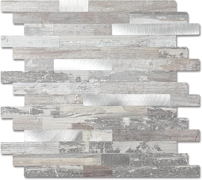Yipscazo 2026 New Upgrade Peel and Stick Wood Metal Tile Backsplash, Stick on Tiles for Backsplash Kitchen, Bathroom (10 Sheets, Light Rustic) by Yipscazo