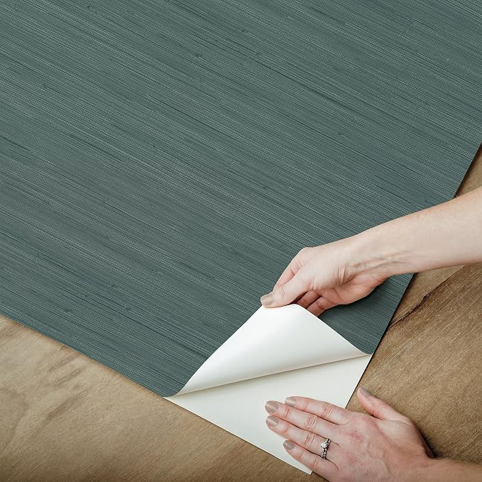 NuWallpaper x Society Social Peacock Classic Faux Grasscloth Peel & Stick Wallpaper, Teal - Image 6