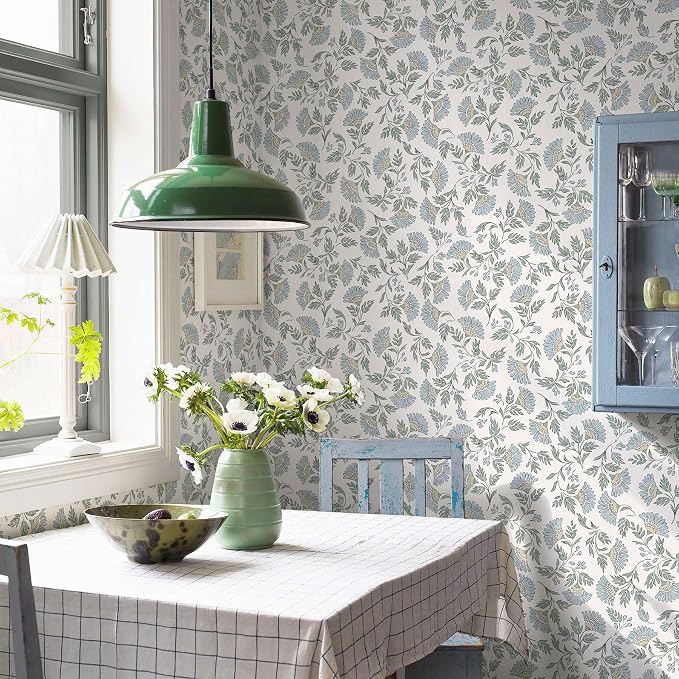 Floral Peel and Stick Wallpaper Blue Contact Paper Morden Cottage 78.7×17.3" | Grandma Chic Cute Wallpaper Small Flower Renter Friendly Removable Boho White Wall Paper for Bathroom Bedroom Vinyl - Image 7