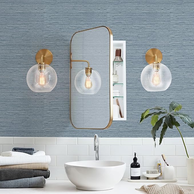 Simon&Siff Gray Blue Textured Grasscloth Peel and Stick Wallpaper 17.7"x1200" Neutral Faux Grassweave Waterproof Self Adhesive Removable Wallpaper Mural for Home Decor Bedroom Kitchen Cabinet - Image 5
