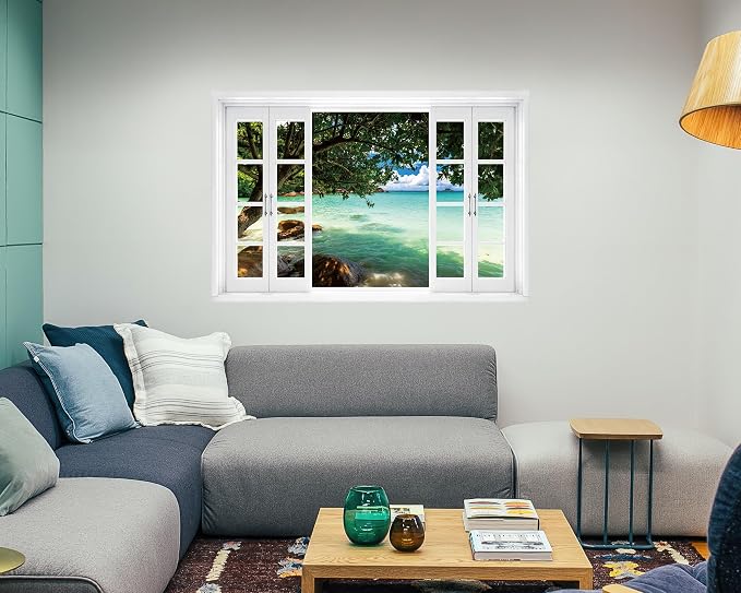 FLFK Tropical Ocean Landscape Window Sticker Wall Sticker, Removable Wall Mural, Suitable for Indoor Use, 48x32 inches，Set of 2 Sheets. - Image 4