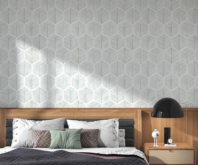 OSECAGE Modern Peel and Stick Wallpaper Boho Contact Paper 17.3''×197'' | Geometric Self Adhesive Wallpaper Removable White and Green Wall Paper Decorative for Bedroom Bathroom Cabinets Decor Vinyl - Image 6