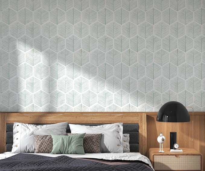 OSECAGE Modern Peel and Stick Wallpaper Boho Contact Paper 17.3''×78.8'' | Geometric Self Adhesive Wallpaper Removable White and Green Wall Paper Decorative for Bedroom Bathroom Cabinets Decor Vinyl - Image 6