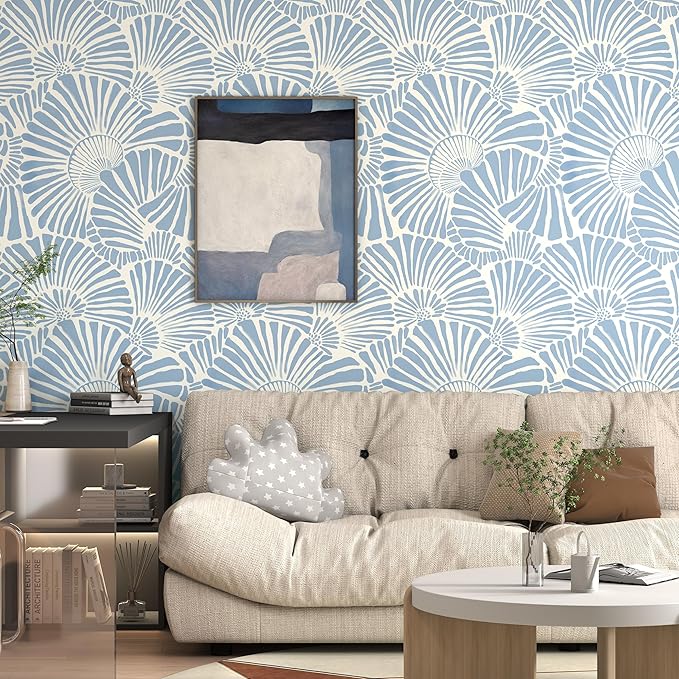Theper White and Blue Wallpaper Peel and Stick Wallpaper Modern 17.3"×197" | Boho Wall Paper Self Adhesive Removable Wallpapers for Bedroom Blue Contact Paper for Cabinets Drawers Shelf Home Decor Vinyl - Image 2