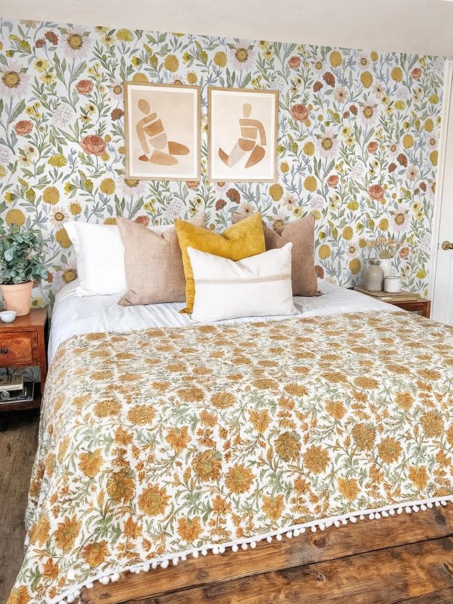 Dimoon 78.7"x17.3" Floral Peel and Stick Wallpaper Contact Paper White and Yellow Wallpaper for Cabinets Drawers Bedroom - Image 3