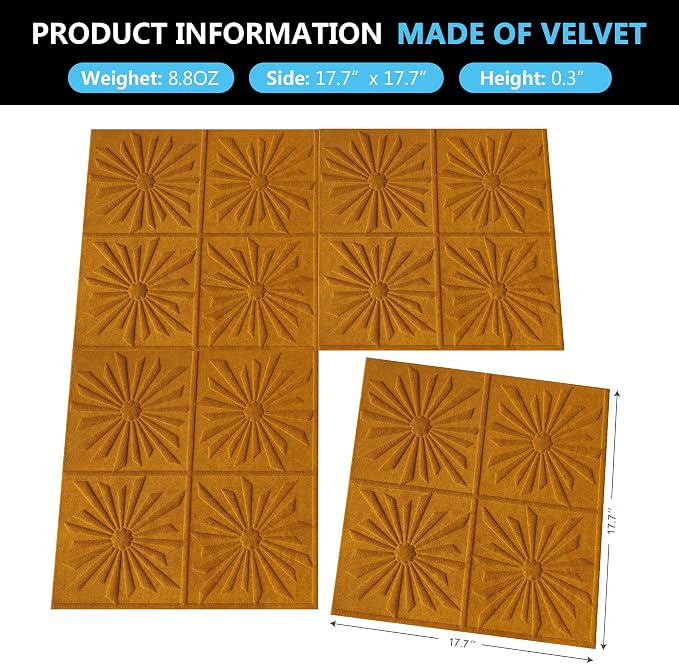3D Wall Panels Peel and Stick Wall Panels for Interior Wall Decor | Modern Velvet Soundproof Self-Adhesive Art Acoustic Wall Panels for Living Room, Bedroom, TV Background 17.7"x17.7" 12-Piece - Image 9