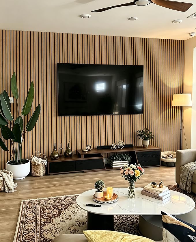 Safiyya 3-Piece 3D Thick Wood Slat Wall Panels for Interior Wall Decor 15.7 "x35.4", Self-Adhesive Acoustic Wall Panels for Stylish Decor and Noise Reduction, Oak - Image 4