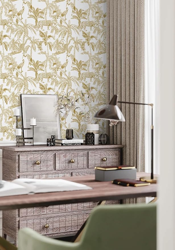 Heroad Boho Leopard Peel and Stick Wallpaper White and Gold Contact Paper Jungle Animal Wall Paper Removable Self Adhesive Wallpaper for Bedroom Entryway Cabinet Bathroom Waterproof Vinyl 17.3"x78.7" - Image 8