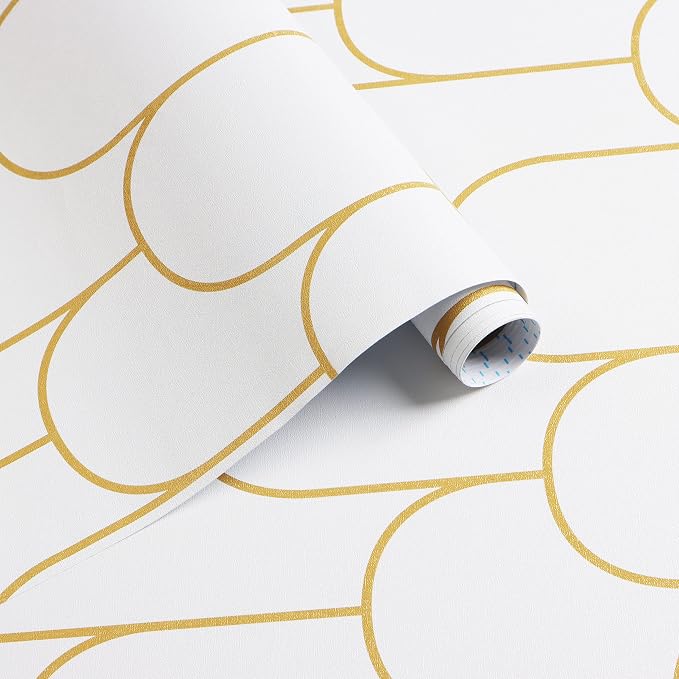 Yasinet Peel and Stick Wallpaper White and Gold Wallpaper Modern Geometric Contact Paper White/Gold Stripe Self Adhesive Wall Paper Decorative for Wall Bedroom 17.3''x393.7'' by Yasinet
