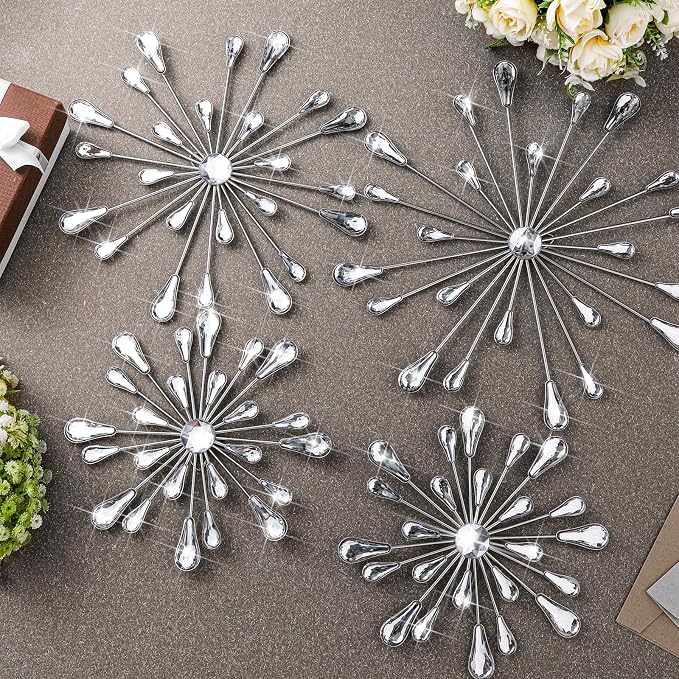 Hicarer 4 Pcs Starburst Wall Decor, Metal Wall Art, Silver - Image 6