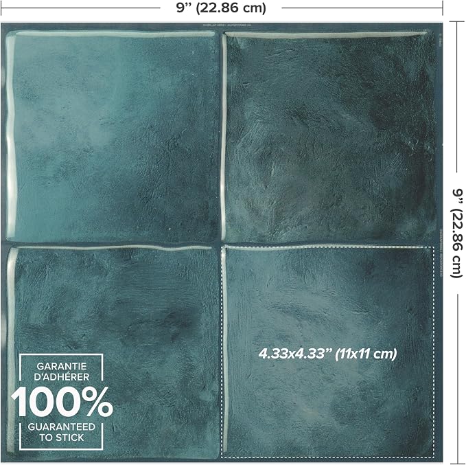 Smart Tiles Peel and stick backsplash, Zellige Teal Green, 9"x9" | 5 Pack (2.65m²), Glossy, Heat And Moisture Resistant, Low VOC, Kitchen/Bathroom, Perfect For Rental Dress, Made In Canada - Image 3