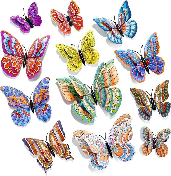 SAOROPEB 3D Butterfly Wall Decor, 24 Pcs Landscape Butterfly Decorations | Double Layer for Party Decorations Locker Decor Refrigerator Decal, Reusable by SAOROPEB