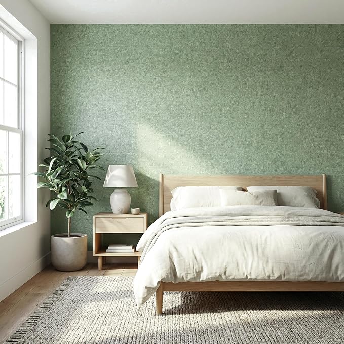 WADILE Grasscloth Peel and Stick Wallpaper 15.7in x 393.7in Light Green | Textured contact paper, Faux linen, Vinyl material, Cabinets, Self adhesive - Image 2