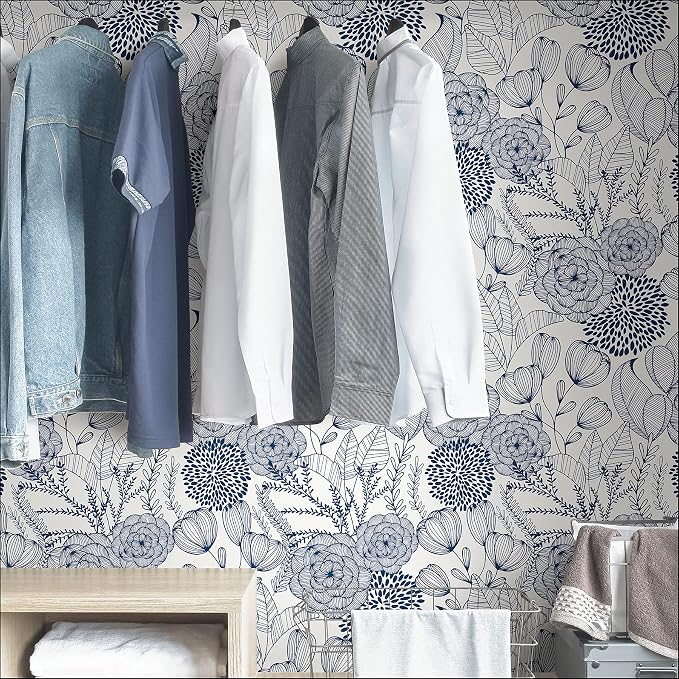 NuWallpaper by WallPops NUS3830 Navy Secret Garden Peel & Stick Wallpaper, Blue - Image 6