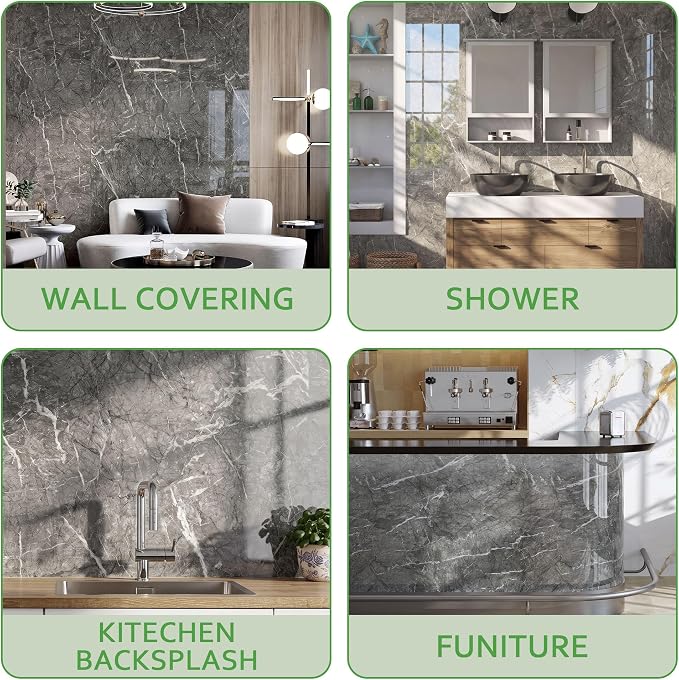 Marble Peel and Stick Waterproof Wall Paneling, 118" x 47" Bardiglio Grey Glossy Finish Self-Adhesive Backsplash Tile Vinyl Wall Panel for Kitchen Bathroom Wall Decor, Covers 38.75 Sq. Ft. - Image 6
