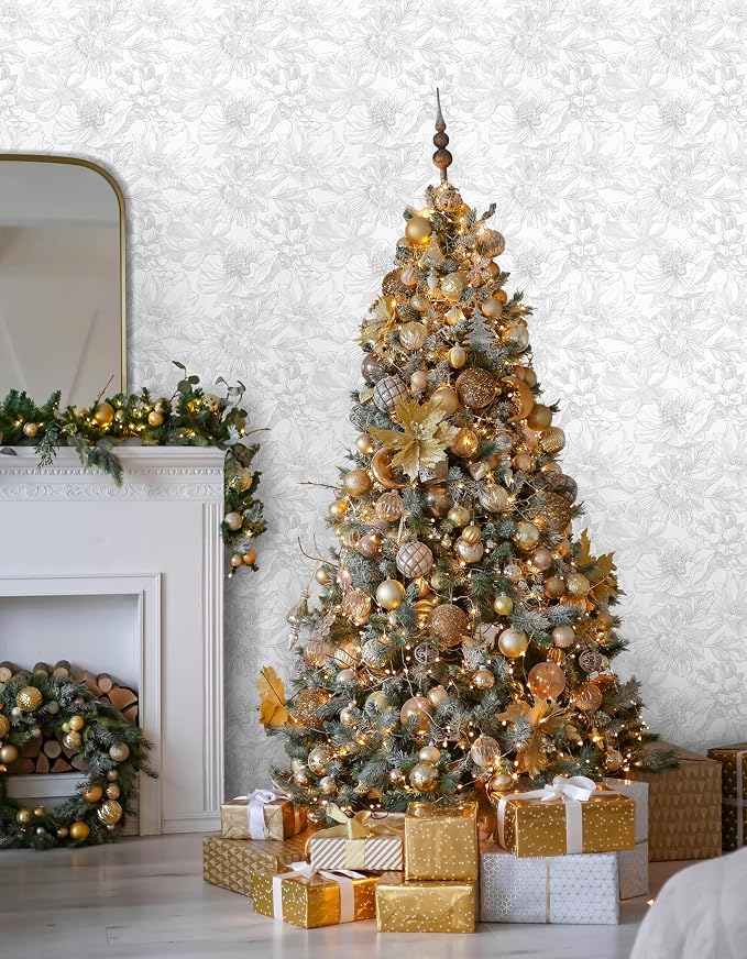 Ismoon Large Floral Peel and Stick Wallpaper Boho White/Grey Contact Paper 17.3inx32.7ft Removable Self Adhesive Bedroom Cabinet Mural Wall Decor Vinyl Roll - Image 8