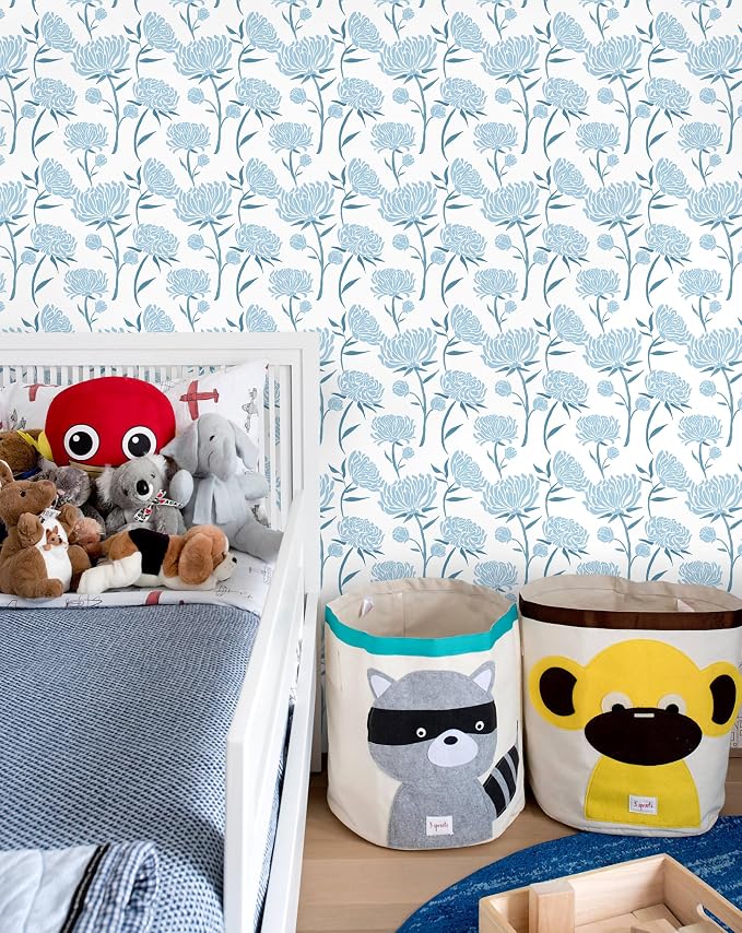 Hopepak Floral Peel and Stick Wallpaper Contact Paper Blue Wall Paper Modern Self Adhesive Removable Vinyl Wallpaper for Bedroom 17.3"x118" - Image 5