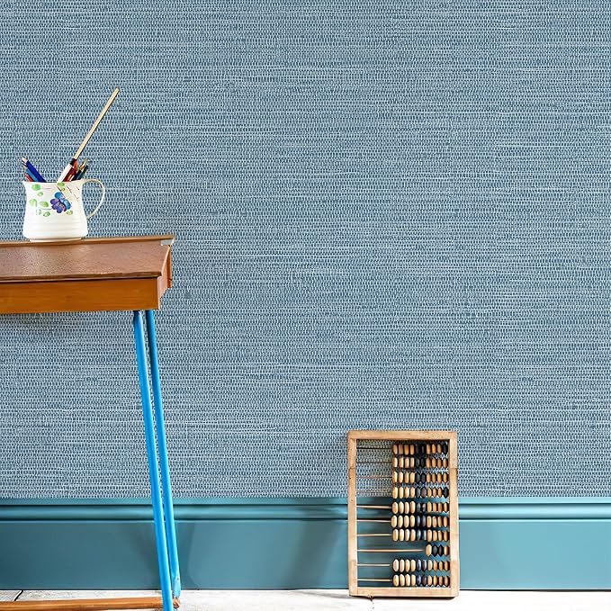 JiffDiff Grasscloth Wallpaper Peel and Stick Blue Grassweave Stick on Wallpaper Textured Self Adhesive Contact Paper 17.3"x118" - Image 3