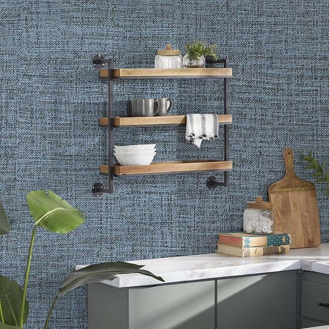 Blue Gray Grasscloth Peel and Stick Wallpaper 17.3"x300" Faux Linen Textured Contact Paper Removable Self Adhesive Vinyl Wallpaper for Bedroom Bathroom Kitchen Cabinets - Image 4