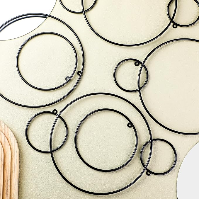 Hicarer 9 Pcs Split Decorative Wall Mirror Modern Black Wall Decor DIY Metal Wall Mirrors for Living Room Decor Circle Plates Overlapping Decorations Wall Decor Set for Hallway Entryway - Image 7