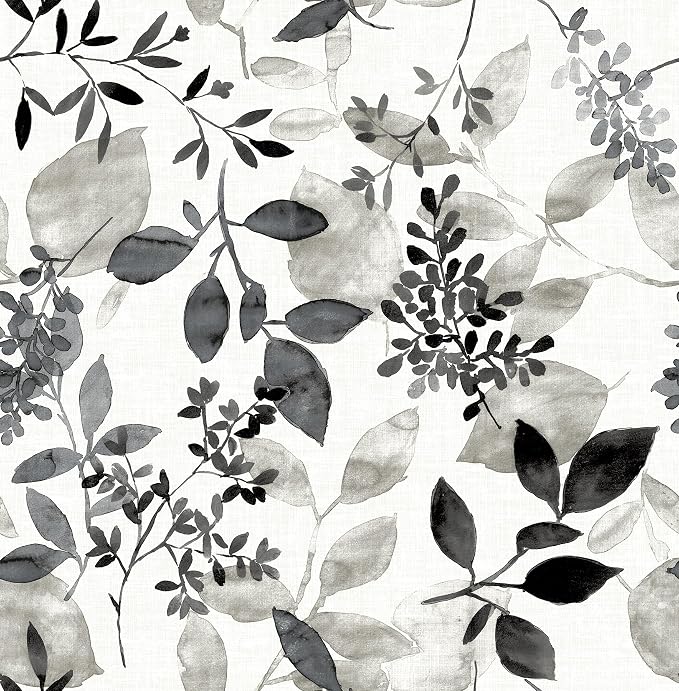NuWallpaper Black Breezy Peel and Stick Wallpaper, Removable Wallpaper, 20.5 in x 18 ft by NuWallpaper