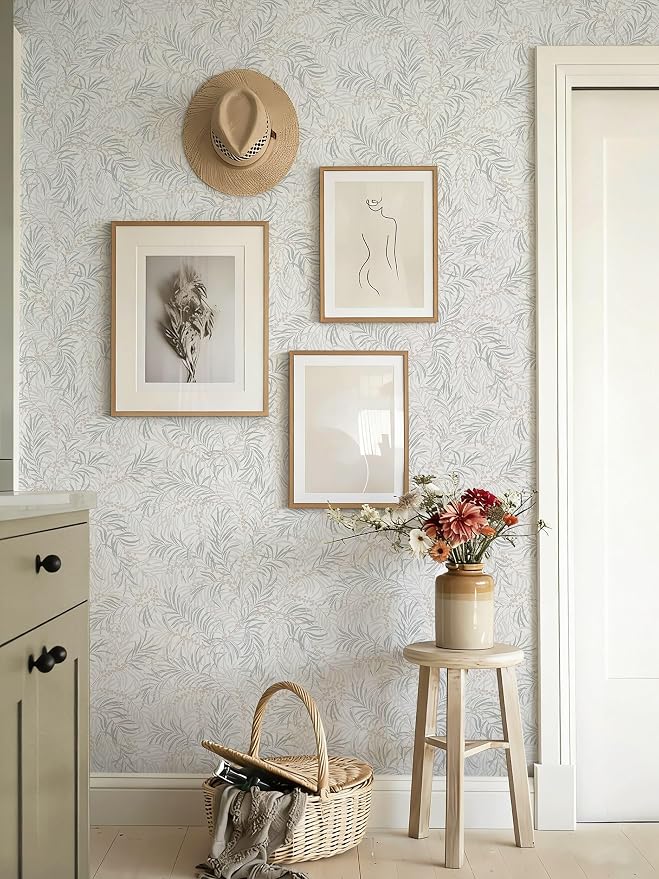 Ismoon Boho Wallpaper Peel and Stick Dusty Green Botanical Wallpaper 17.3in x32.8ft Neutral Leaf Removable Waterproof Green Contact Paper for Bedroom Kitchen Renter Friendly Wall Decor Vinyl - Image 8