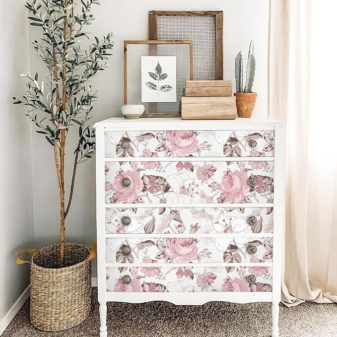 Hopepak Floral Peel and Stick Wallpaper Modern Pink Wall Paper Self Adhesive Removable Contact Paper for Girls Bedroom Cabinets Bathroom Nursery Home Decoration 16.1'' x 118'' - Image 3