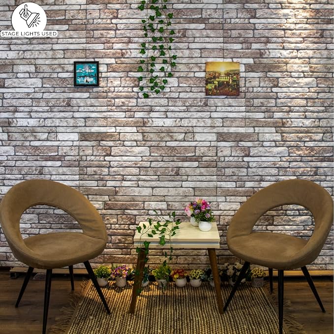 Dundee Deco 3D Wall Panels Faux Brick - Cladding, Light Brown Grey Stone Look Wall Paneling, Styrofoam Facing for Living Room, Kitchen, Bathroom, Balcony, Bedroom, Set of 5, Covers 27 sq ft - Image 4