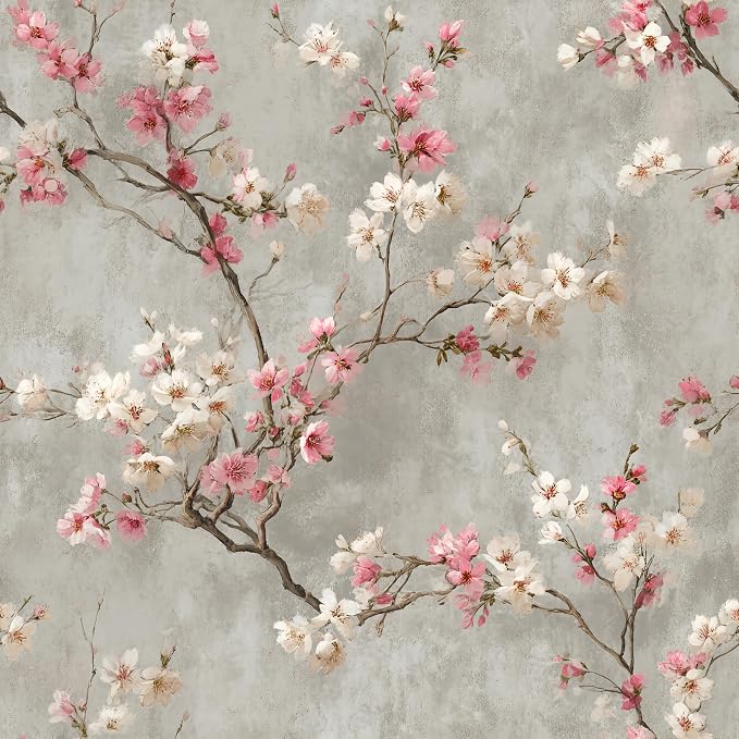 Dusty-Toned Branch Flower Removable Self-Adhesive Wallpaper for Bedroom & Living Room Decor 17.7×118 Inch,Waterproof Wall Covering for Accent Walls, Apartment, Nursery by Unknown