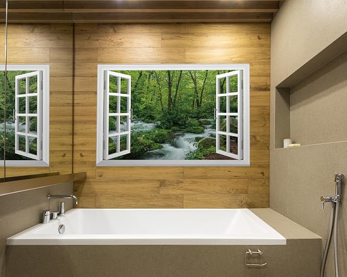 FLFK Fake Window Wall Mural - Streams in The Jungle Faux Window Wall Sticker for Wall Decor, Stick and Peel Wall Decals,48"x32",Set of 2 Sheets - Image 5