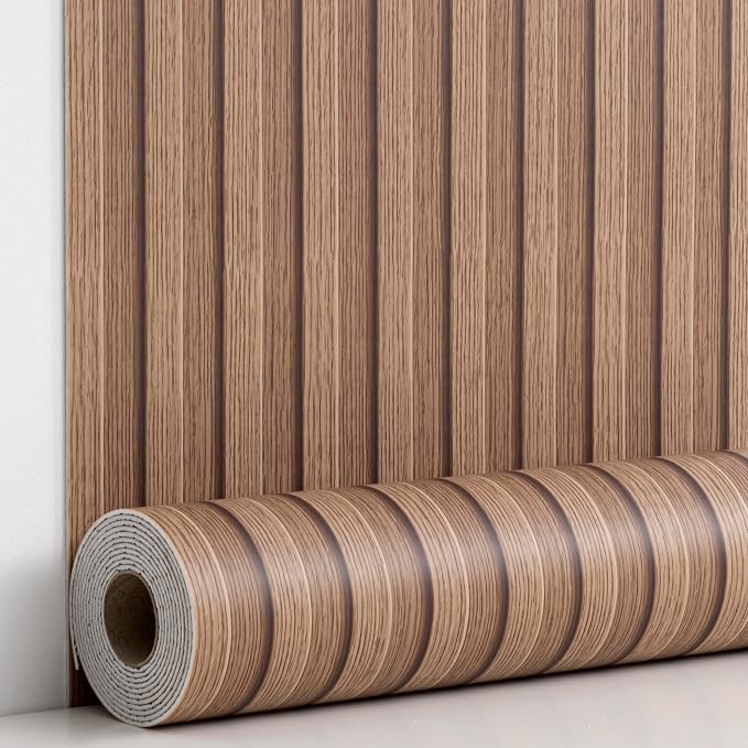 Haimin Wood Grain Slat Wall Panels Peel and Stick Faux Wood Thick Wallpaper | 118"x15.75" Waterproof PET & IXPE Foam Paneling Adhesive Smooth Beadboard Wallpaper Wall Covering Panels (Brown) by HaiminHomeDecorWallpaper