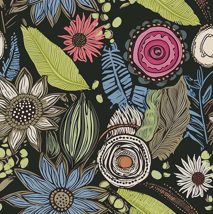 Laatse Boho Wallpaper Peel and Stick 17.5"x118", Dark Green Contact Paper | Self Adhesive/Removable/Waterproof/Thick Vinyl Wall Paper for Bathroom Bedroom Shelf Cabinet Drawer,Prepasted,Easy Peel by Laatse