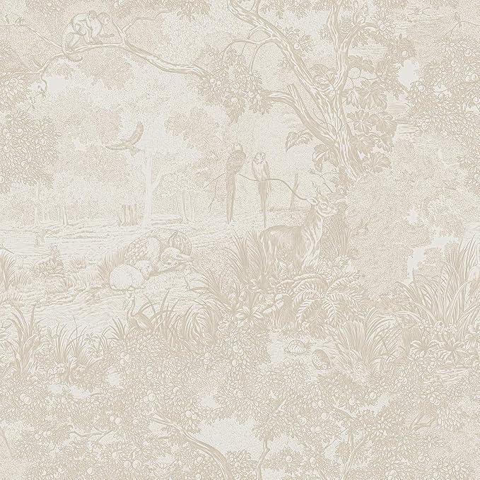 Ismoon Vintage Wallpaper Peel and Stick Beige Neutral Wallpaper 17.3in x16.4ft Forest Animals Contact Paper for Bedroom Thicken Waterproof Self-Adhesive Wall Paper Removable Renter Friendly Vinyl by Ismoon