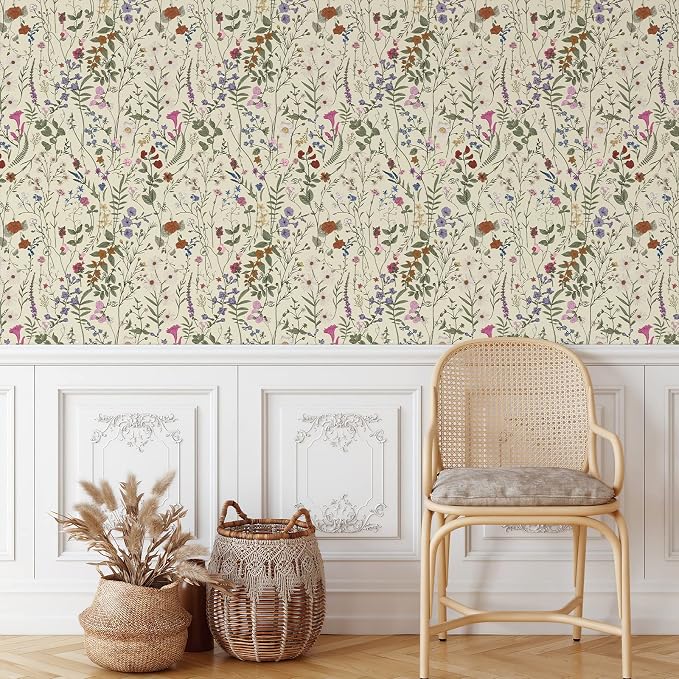 JiffDiff Floral Wallpaper Peel and Stick - 473" x 17.3" Farm Floral Wall Paper, Wildwood Daisy Self Adhesive Stick On Wallpaper Removable Conatct Paper - Image 6