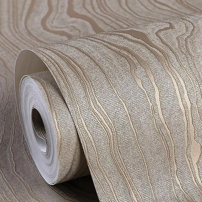 Gold Khaki Wood Peel and Stick Wallpaper Stripe, 20.8" x 118" (53cm x300cm), Removable, Self-Adhesive, 3D, Modern, Rustic, Industrial, Bathroom, Bedroom, Decorating by Unknown
