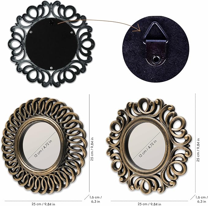 BONNYCO Wall Mirrors Pack of 3, Round Gold Mirrors for Home Decor Bedroom and Living Room. Espejos Decorativos de Pared Sala Dormitorio, Circle Wall Decor Minimalist Vintage Chic. Gifts for Women Mums - Image 4