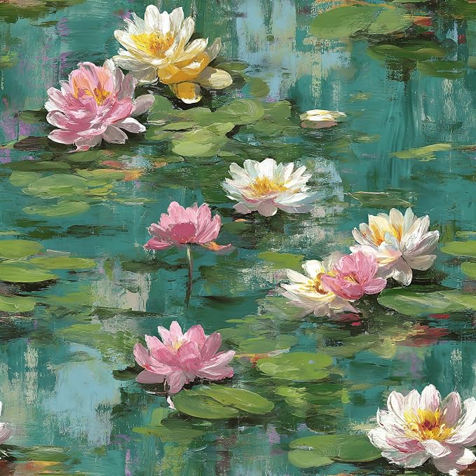 Lotus Removable Self-Adhesive Wallpaper for Bedroom & Living Room Decor 17.7×236 Inch,Waterproof Wall Covering for Accent Walls, Apartment, Nursery by Unknown