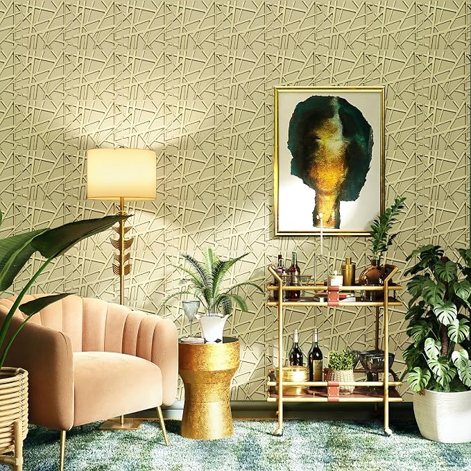 LEVOWAY 33 Pack 3D Wall Panels for Interior Wall Decor, 12''x12'' Champaign Gold Accent Textured Wall Panels, Wall Covering Panles for Living Room, Gaming Room, TV Background, Cover 32 Sq.Ft - Image 8