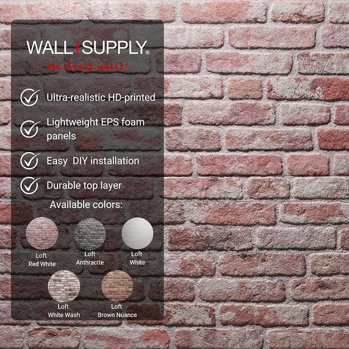 Wall!Supply - 3D Wall Panels - Red and White Ultralight Weathered Brick Wall Covering - Lightweight Foam Wallpaper Alternative - Easy DIY Installation - 4-Pack - Image 3
